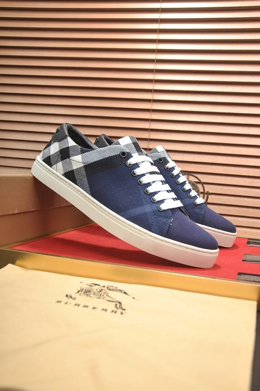 Men's shoes💰480💶[Burberry] (cowhide lining) classic low-top sneakers｜Imported cowhide with classic plaid fabric｜Cow leather lining｜Original outsole｜Fine workmanship and comfortable to wear Size: 38-44 (customized at 45)
